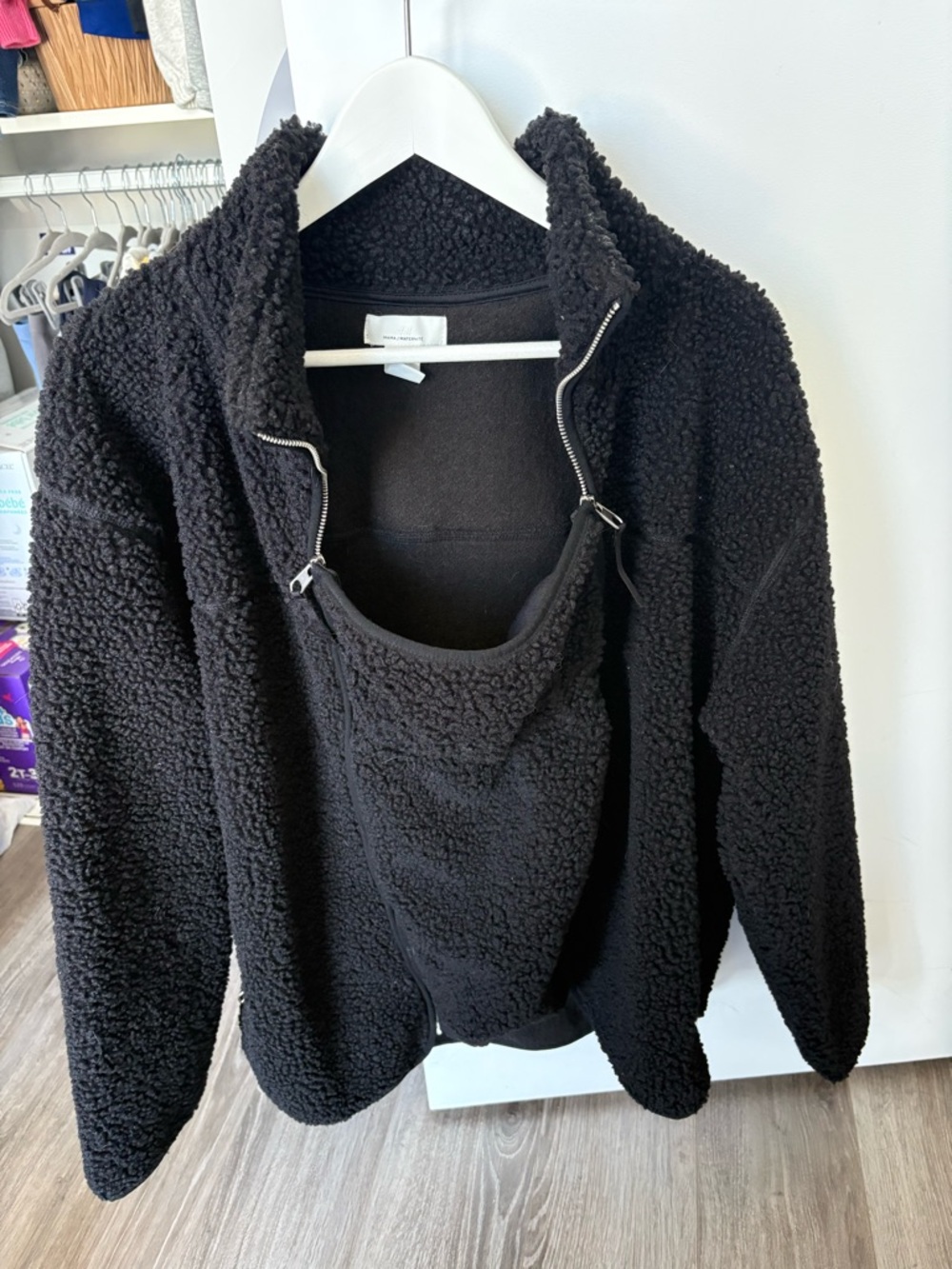H&M Black Teddy Sherpa Babywearing Jacket with Front Panel